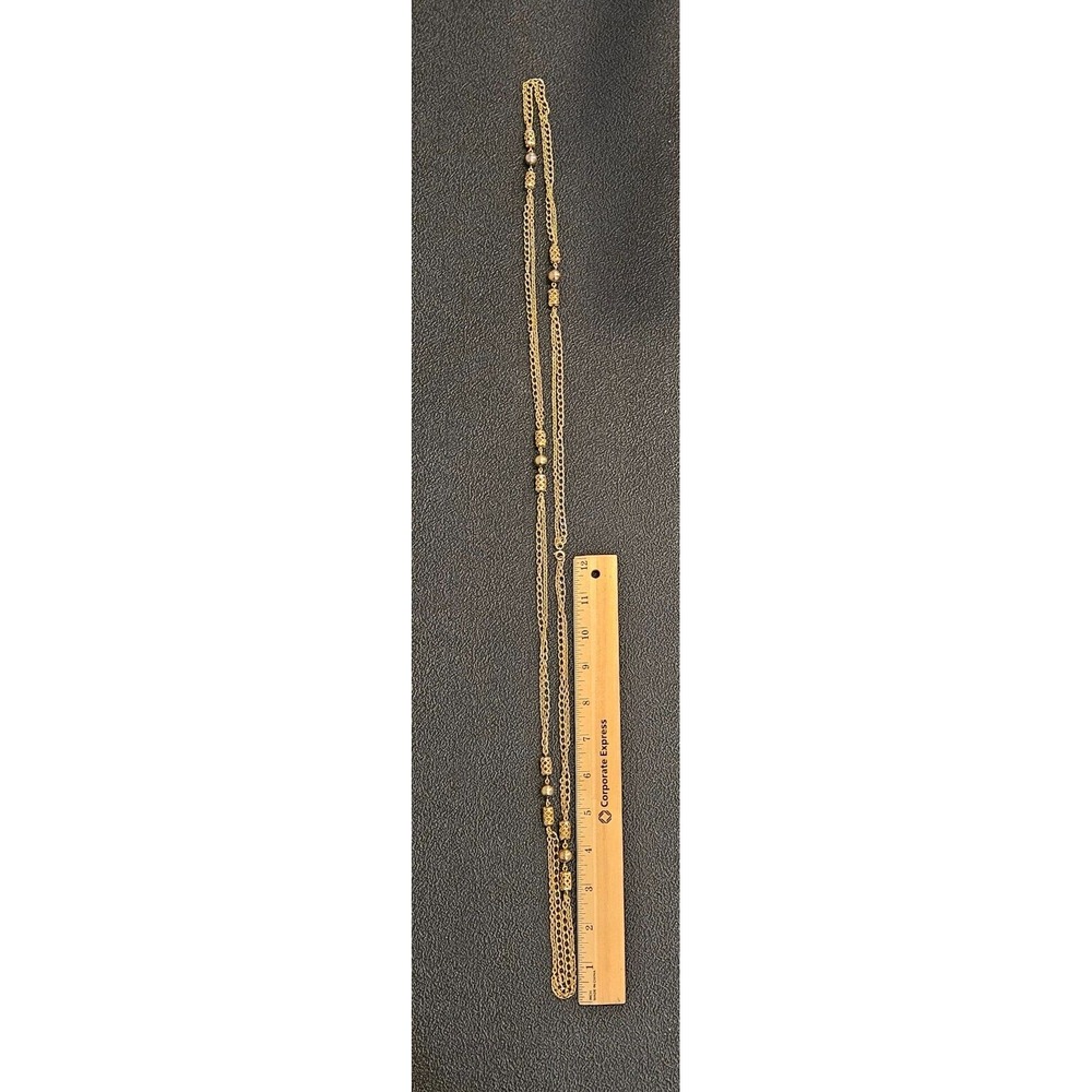 Gold Tone‎ Layered Chain Necklace with Decorative Beads Long Fashion Jewelry